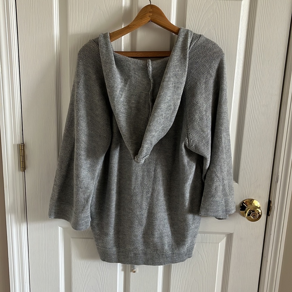 Elan Womens Lace Up Hoodie Sweater Size Small Gray 3/4 Sleeves Oversized BOHO - Picture 5 of 8